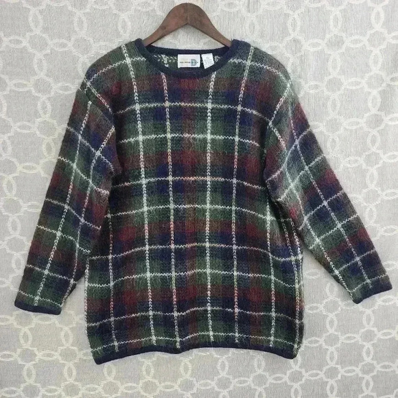 Vintage Paul Harris Design Mohair Blend Crewneck Plaid Sweater Women's M - Picture 1 of 8